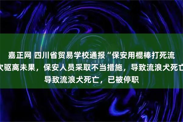 嘉正网 四川省贸易学校通报“保安用棍棒打死流浪狗”：多次驱离未果，保安人员采取不当措施，导致流浪犬死亡，已被停职